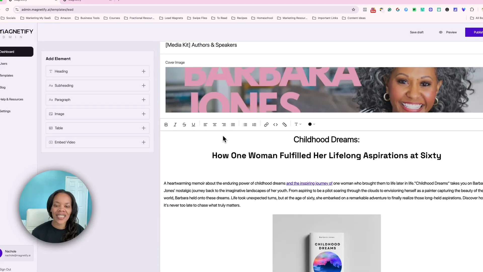 Customizing image in the Magnetify editor for author media kit