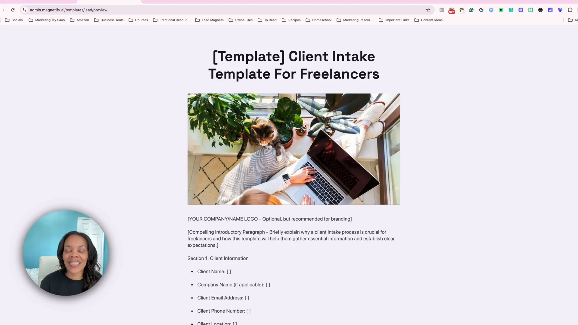 Client intake template preview in Magnetify