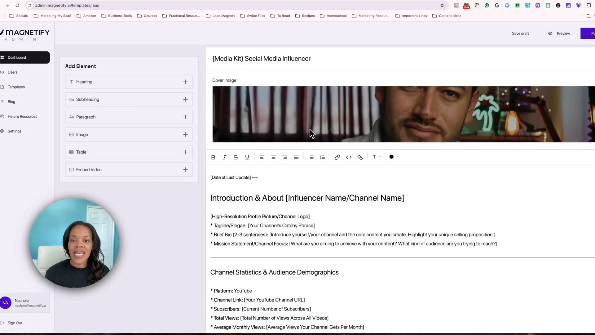 Screenshot of Magnetify editor showing click and type text editing